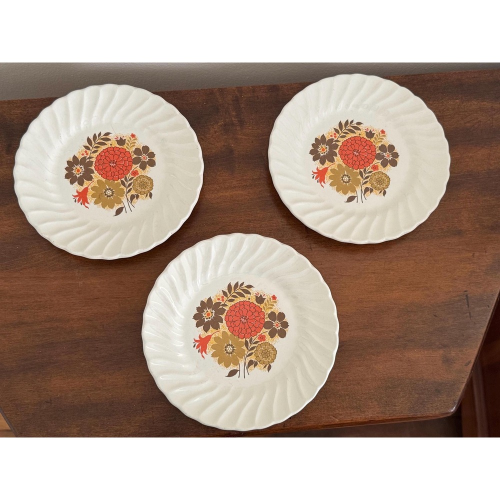 Vintage Set of 3 Scio Tempo 6" Plate | Retro Scalloped Edge Floral Plate